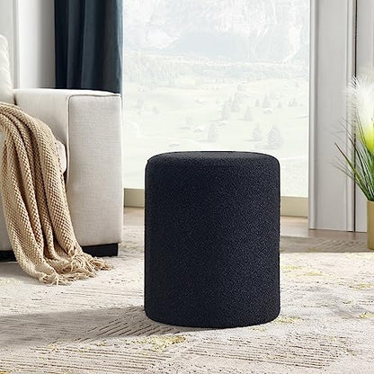 Modern Round Ottoman with Soft Padded Seat, Multifunctional Vanity Stool for Makeup, Upholstered Footrest Stool Ottoman Foot Stool for Living Room, Bedroom - color: Black