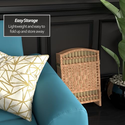 Red Lantern 2 ft. Short Fiber Weave Folding Screen - Natural - 6 Panels - color: Natural, size: 6 Panel