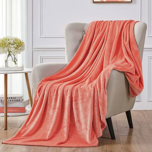 Walensee Fleece Blanket Plush Throw Fuzzy Lightweight (XL-Twin Size 66x90 Coral) Super Soft Microfiber Flannel Blankets for Couch, Bed, Sofa Ultra Luxurious Warm and Cozy for All Seasons - color: Coral, size: 66"x90"