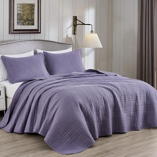 Chezmoi Collection Kingston Queen Size Bedspread Set, 3-Piece Dusty Purple Oversized Quilted Microfiber Lightweight Bedspread Coverlet (100"x106") for All Seasons - color: Dusty Purple, size: Queen