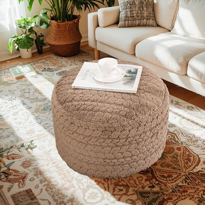 Poofieotto Round Pouf Ottoman Footstool 20x14In Ottoman Couch Footrest Tan | All-One Foam Pouf, Ottoman Coffee Table,Couch Foot Rest,Chair Footrest,Remov. Cover, Perfect for Living Room, Bedroom & Dorm - color: Tan