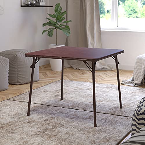 EMMA + OLIVER Brown 33.5" Square Folding Table | Lightweight, Easy Storage, Event Table - color: Brown