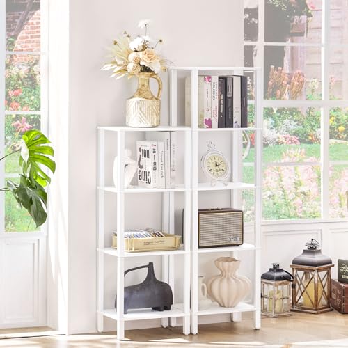 YUFAM 4-Tier Tall Slim Bookshelf, Small Bookcase for Small Spaces, White - color: White, size: 4-Tier