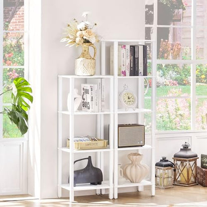 YUFAM 4-Tier Tall Slim Bookshelf, Small Bookcase for Small Spaces, White - color: White, size: 4-Tier