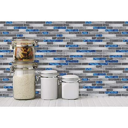 Art3d Peel & Stick Brick Kitchen Backsplash Self-Adhesive Wall Tile Stone Design, 10 Sheets, Blue Marlbe, 30 * 30cm | Moisture Resistant, Strong Adhesive, Sturdy, Cleanable, Easy to Install, for Kitchen, Laundry Room, Ideal for New Home Buyers