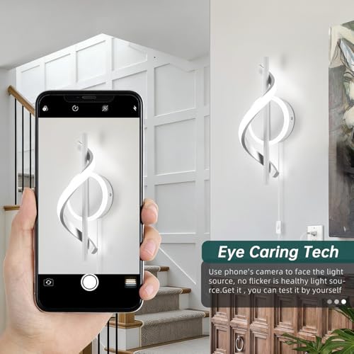 LED Wall Sconces Indoor, 12W Plug In Wall Sconces Set of 2, Modern Spiral Wall Lamp, Bedside Wall Lamps, 6000K Cold White Wall Light Fixture for Bedroom Stairs Living Room Hallway (Cold White, White) - color: White-Cool White