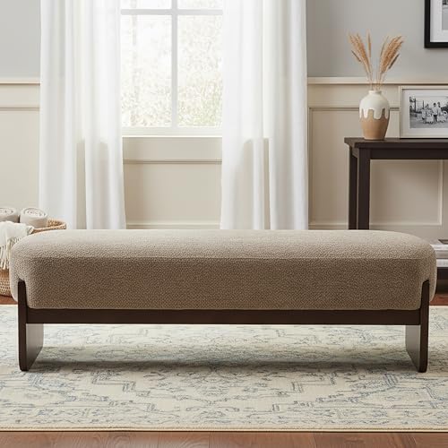Elegant Upholstered Loop Yarn Ottoman, Light Brown End of Bed Entryway Benches, Corner Dining Bench Shoe Stool for Indoor Bedroom Living Dining Room (Light Brown) - color: Light Brown
