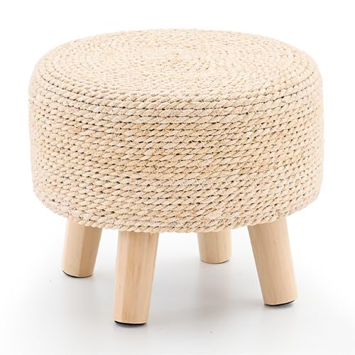 Cpintltr Ottoman Natural Seagrass Footrest Poufs Hand Weave Round Foot Stool for Couch Desk Soft Step Stool Padded Foot Rest with Pine Legs for Living Room Bedroom (Natural White) - color: Natural White