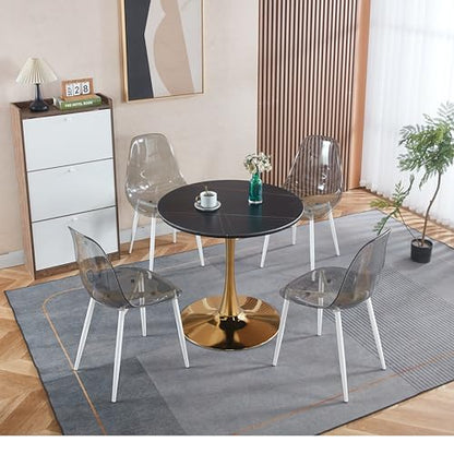 31.5" Black and Gold Round Tulip Dining Table for 2-4, Mid-Century Modern Small Space Kitchen Table with MDF Top and Gold Metal Pedestal Base for Apartment Breakfast Nook - color: Black and Gold