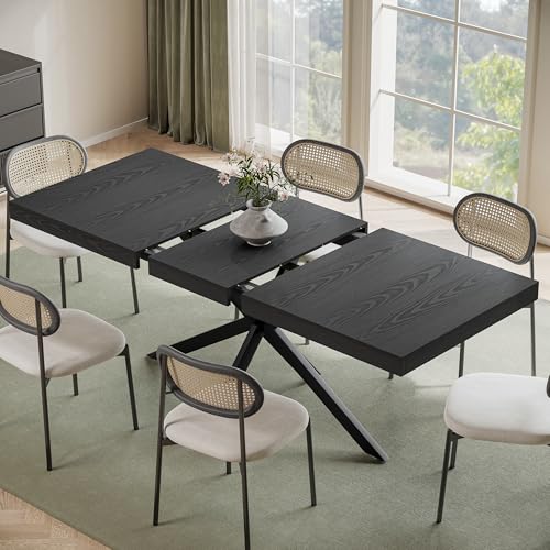 Extendable Dining Room Table for 4 6 8,55"-70" Kitchen Table Leaf,Black | Expandable Rectangle Dining Table,Wood Dining Table w/ Hidden Leaf & Storage, Space Saving, Kitchen Dining Living Room,Modern - color: Removable Leaf 55"-71" Black