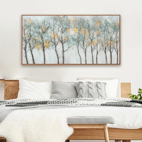 Wall Art Modern Artwork Canvas Prints Framed Picture Green Plant Forest Abstract Tree Contemporary Wall Art Bedroom Living Room Office Decoration Framed Ready To Hang 24x48 Inch - color: green, size: 48"L x 24"W