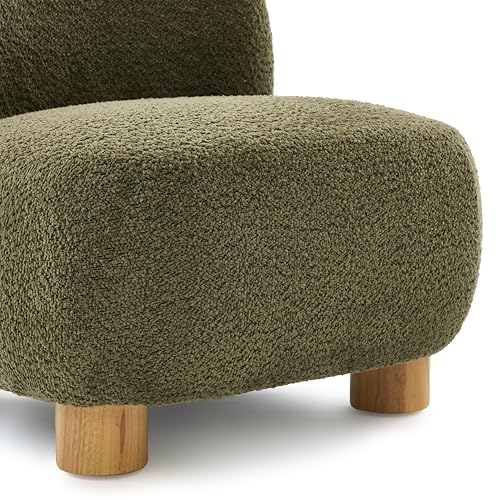 Christopher Knight Home Modern Low Profile Accent Chair for Living Room, Boucle Upholstered Armless Chair with Rubberwood Legs, Comfy Lounge Armchair, Plush Cloud-Like Seating for Bedroom, Olive Green - color: Olive Green