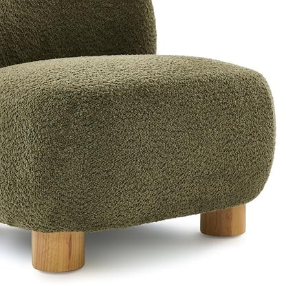 Christopher Knight Home Modern Low Profile Accent Chair for Living Room, Boucle Upholstered Armless Chair with Rubberwood Legs, Comfy Lounge Armchair, Plush Cloud-Like Seating for Bedroom, Olive Green - color: Olive Green