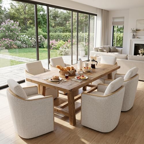 CHITA Upholstered Dining Chairs Set of 4 with Hidden Casters, Pearl | Fully Assembled Modern Dining Chair with Backrest & Wood Armrest, Chenille Barrel Chairs for Dining Room, Kitchen Chairs - color: Pearl, size: set of 4