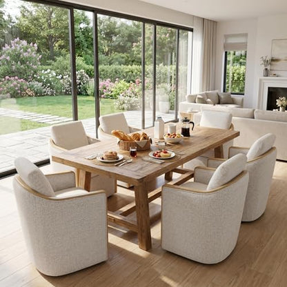 CHITA Upholstered Dining Chairs Set of 4 with Hidden Casters, Pearl | Fully Assembled Modern Dining Chair with Backrest & Wood Armrest, Chenille Barrel Chairs for Dining Room, Kitchen Chairs - color: Pearl, size: set of 4