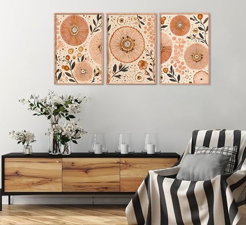 Aidepsek 3Pcs Boho Floral Wall Art Orange and Beige Abstract Botanical Wall Decor Pictures Abstract Flower Print Canvas Posters for Living Room Bedroom Office Home Decoration (Unframed) - color: Botanical Floral Poster, size: 16"L x 12"W