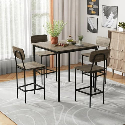 Giantex 5-Piece Dining Table Set W/Counter Height Table & 4 Bar Stools, Modern Kitchen Dining Set W/Footrest & Backrest, Space-Saving Dinette Set for Pub, Dining Room, Restaurant (Black Oak) - color: Black Oak