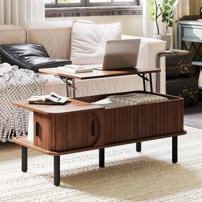 Lift Top Coffee Table,Wooden Rectangle Coffee Table with Hidden Storage Space,Metal Handles,Metal Legs,Mid Century Modern Style,Suitable for Living Room,Office,Apartment. (A-Lift Coffee Table-Walnut) - color: A-lift Coffee Table-walnut