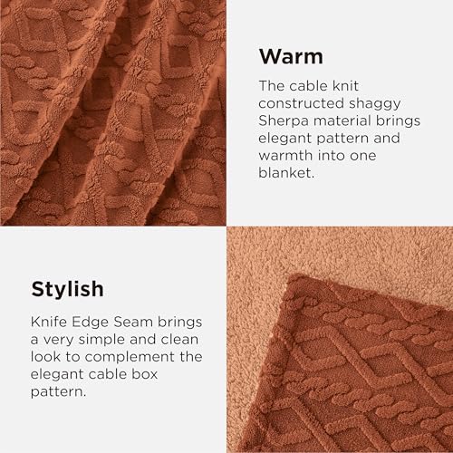 Bedsure Gentlesoft Sherpa Fleece Blanket Twin Size for Bed - Fluffy & Cozy Cable Jacquard Tufted for Women Gift, Thick and Warm Christmas Blanket for Winter, Orange, 60x80 Inches | Ultra-Soft, Cozy, Fuzzy for Fall, Winter, Ideal for Couch, Living Room, Gi