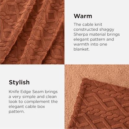 Bedsure Gentlesoft Sherpa Fleece Blanket Twin Size for Bed - Fluffy & Cozy Cable Jacquard Tufted for Women Gift, Thick and Warm Christmas Blanket for Winter, Orange, 60x80 Inches | Ultra-Soft, Cozy, Fuzzy for Fall, Winter, Ideal for Couch, Living Room, Gi