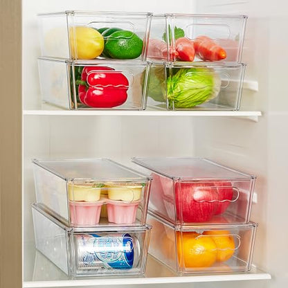 Vtopmart 8pcs Clear Stackable Storage Bins with Lids | BPA-free food-grade PET, Stackable with Lids Included, Easy to Move, For Fridge Freezer Pantry Cabinet Kitchen Organization - size: With Lid