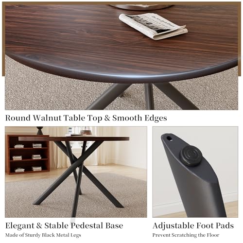 HIPIHOM 45.3'' Walnut Round Dining Table Set for 4, Mid Century Modern Small Coffee Set for Dining Room Kitchen Apartment (Dark Walnut Table + 4 White Chairs) - color: Walnut Table+4 White Chairs