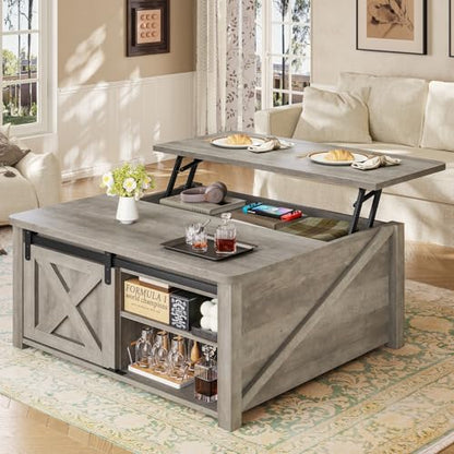 SEDETA 31.5" Lift Top Coffee Table with Storage, Square Coffee Tables for Living Room, Farmhouse Coffee Table with Large Hidden Storage Compartment and Adjustable Shelves, Grey - color: Grey