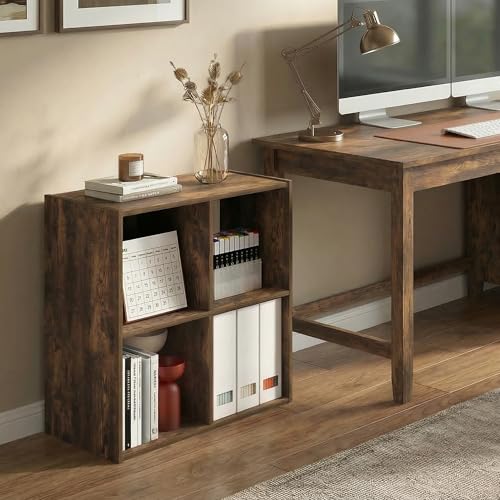 Furinno PELLI Book Shelf, 4-Cube Bookshelf with Open & Closed Back Cubes, 2 x 2 Storage Organizer Cabinet, 11.6 x 24.2 x 24.2, for Living Room, Bedroom, Home Office, Amber Pine - color: Amber Pine, size: 4-Cube