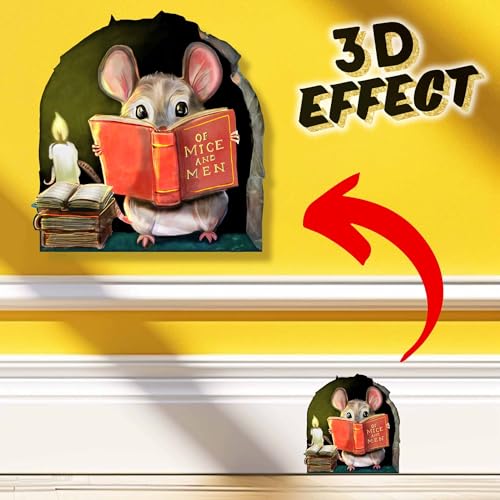 Mouse Reading Book Wall Sticker Decal – Kids Room, Classroom, Home Decor, Bookcase, Book Lover Gift, Children's Bedroom, Nursery, Cute Mouse, MICESTERPIECE - style: Reading Mouse Alt