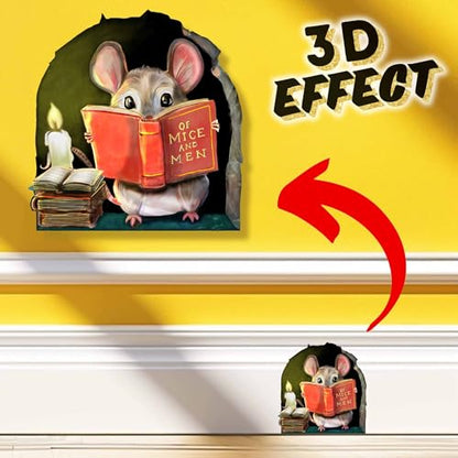 Mouse Reading Book Wall Sticker Decal – Kids Room, Classroom, Home Decor, Bookcase, Book Lover Gift, Children's Bedroom, Nursery, Cute Mouse, MICESTERPIECE - style: Reading Mouse Alt