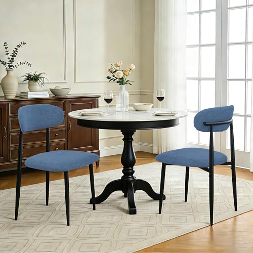 FREKEN Modern Upholstered Dining Chairs Set of 2, Mid-Century Metal Frame Linen Fabric Side Chair for Kitchen Dining Room, 350lbs Capacity, Blue - color: Blue - Black Legs, size: Set of 2