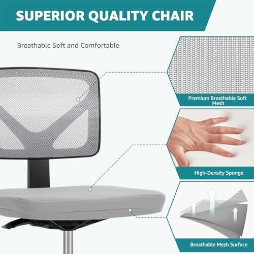 OLIXIS Armless Home Office Chair, Ergonomic Small Desk Chair | Mesh Back, Removable Washable Foam Cushion, Height Adjustable, Rolling Swivel Wheels, Small Space, Grey - color: Grey