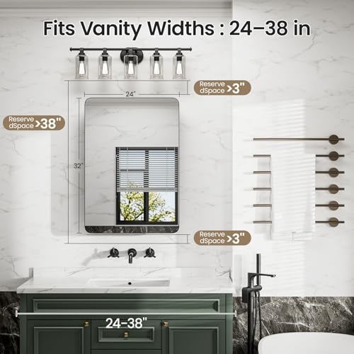 24x32 Black Medicine Cabinet with Mirror, Recessed & Surface Mount | Bathroom mirror with storage: 6 adjustable shelves fit tall bottles; DTC soft-close hinges; rust-resistant aluminum - size: 24" x 32"