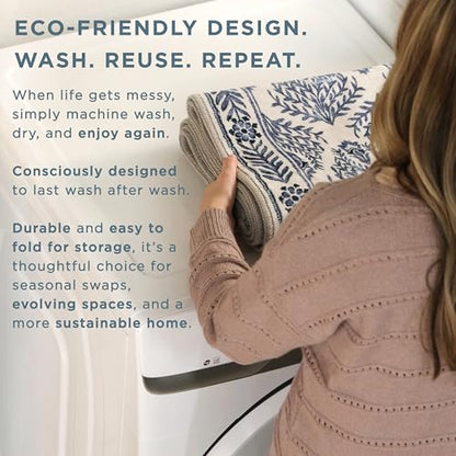 Haven Scandinavian Stripe Machine Washable Area Rug with Airflo Technology for Easy Clean, Ultra-Soft Non-Slip Rug with Built-in Pad, Pet, Family & Allergy Friendly Rug, Beige/Brown, 5'x7' - color: Beige/Brown Scandi Stripe, size: 4'11" x 6'11" (Rectangul