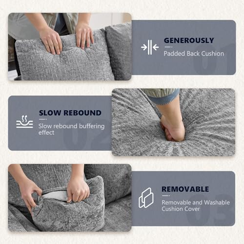 VINGLI Modern Floating Chaise Lounge Chair with Acrylic Legs, Upholstered Cushion Deep Seat Lounge Sofa with Iron-Wood KD Frame, Pillow Armrest, Accent Chair for Living Room, Play Room Apartment - color: Blue Grey, style: Modern