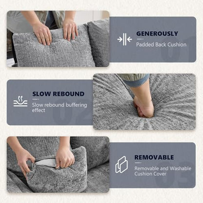 VINGLI Modern Floating Chaise Lounge Chair with Acrylic Legs, Upholstered Cushion Deep Seat Lounge Sofa with Iron-Wood KD Frame, Pillow Armrest, Accent Chair for Living Room, Play Room Apartment - color: Blue Grey, style: Modern