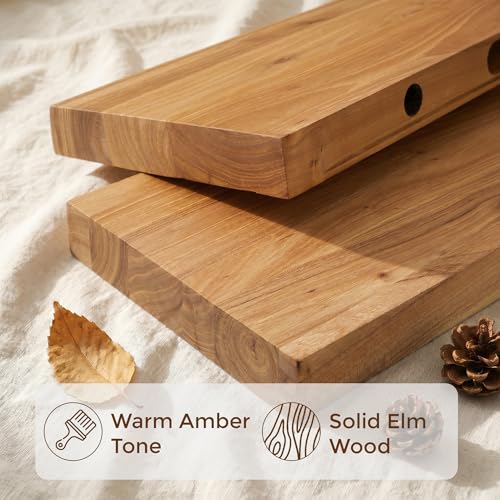 Dreamland 36 Inch Long Floating Shelves Set of 2, Rustic Solid Elm Wood Floating Shelf Wall Mounted, 8 Inch Deep Wooden Wall Shelves for Living Room, Bedroom, Bathroom, Kitchen, Natural - color: Natural, size: Flat Edge - 36"L