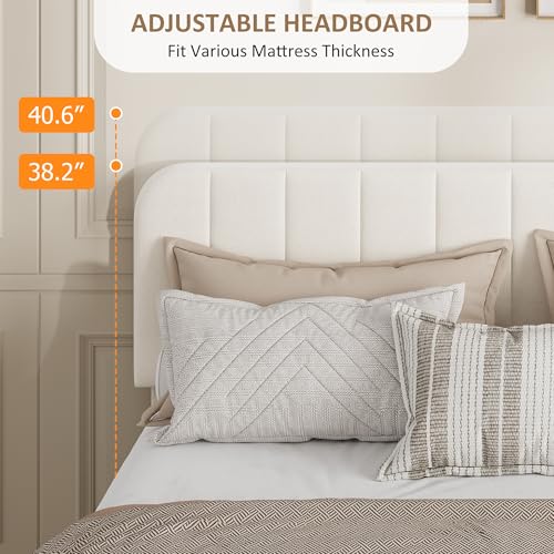 Garvee Queen Size Velvet Bed Frame with 4 Drawers, Adjustable Headboard | Upholstered Platform Bed with Vertical Channel Tufted Design, Noise Free Bed Frame, No Box Spring Needed, Easy Assembly - color: Beige