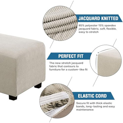 H.VERSAILTEX Ottoman Cover Slipcover Rectangle Fit Length 29'-34' Footrest Sofa Slipcovers Stool Cover Footstool Protector Covers Feature Stretch Thick Soft Jacquard Fabric Washable - Island Fossi - color: Island Fossi, size: Rectangle-Large