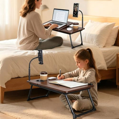 wishacc Lap Desk for Bed, Foldable Laptop Bed Tray Table with Independent Adjustable Tablet & Phone Stand, Portable Work from Couch Desk Tray with Mouse Area, Computer Laptop Holder for Recliner Sofa - size: Medium