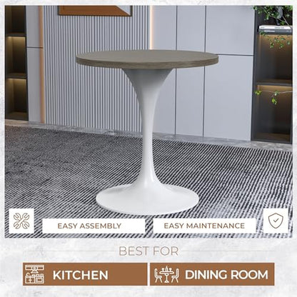LeisureMod Verve Modern Round Dining Table,Tabletop with Pedestal Base, Contemporary Kitchen & Dining Room Table, Mid-Century Breakfast Nook Table (White Base, Dark Maple) - color: Dark Maple Wood, size: 27 inch Wide