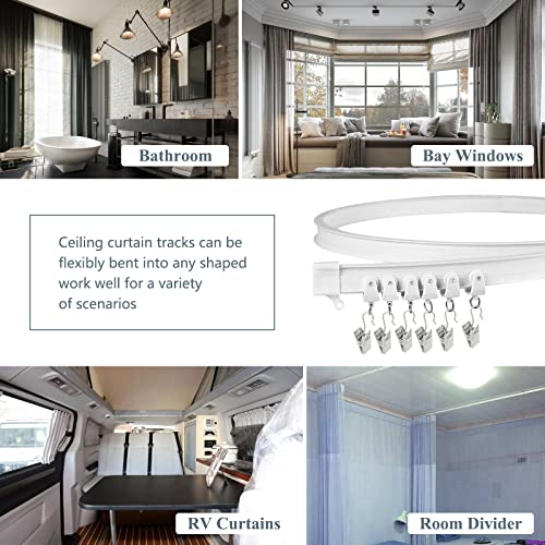 KOLAKO Ceiling Curtain Track, Flexible Curved Curtain Track Wall Mount Bendable Sliding Curtain Rail System Room Divider for Bay Window Bunk Bed RV, 9.8Ft - color: White, size: 9.8Ft
