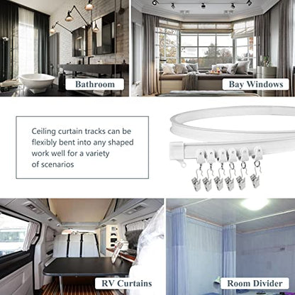 Ceiling Curtain Track, Flexible Bendable Curtain Rail System, 20Ft Wall Mount Heavy Duty Sliding Room Divider Ceiling Track for Curtains, RV, Shower, Hospital - color: White, size: 20Ft