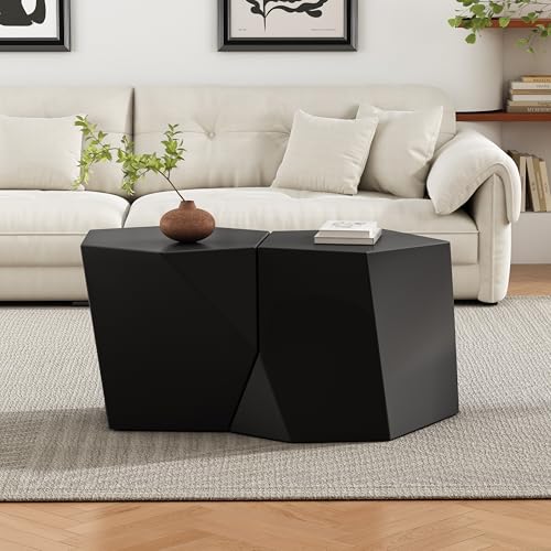 Irregular Nesting Coffee Table Set of 2, Modern Hexagon Side Table, MGO End Table Accent Tables for Living Room Apartment Balcony Office, Black - color: 30.25" Black
