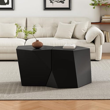 Irregular Nesting Coffee Table Set of 2, Modern Hexagon Side Table, MGO End Table Accent Tables for Living Room Apartment Balcony Office, Black - color: 30.25" Black
