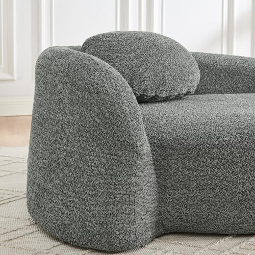 Modern Oval Chaise Lounge Chair, Boucle Upholstered Single Lazy Sofa with Integrated Backrest, Side Armrest, Matching Pillow, Space Saving Accent Lounger for Living Room Reading Nook (Dark Gray) - color: Dark Gray