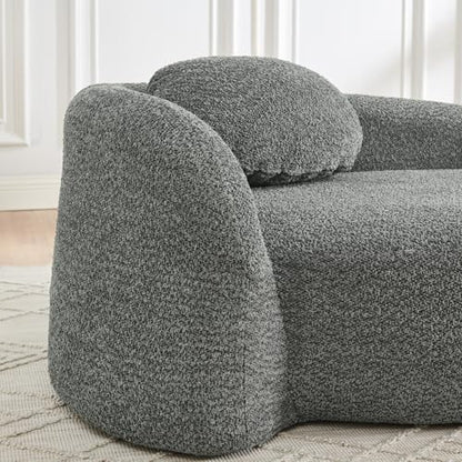 Modern Oval Chaise Lounge Chair, Boucle Upholstered Single Lazy Sofa with Integrated Backrest, Side Armrest, Matching Pillow, Space Saving Accent Lounger for Living Room Reading Nook (Dark Gray) - color: Dark Gray