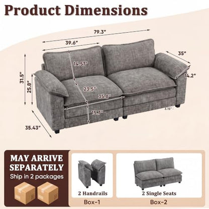 JUMMICO 79" Loveseat Sofa, Cloud Couch, Deep Seat, Light Grey | Comfy Chenille, Double Layer Cushion, Wide Armrest, High-Density Foam, 2 Seat Couch for Living Room Apartment, Small Spaces - color: Light Grey, size: Loveseat Sofa