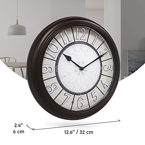 12.6" Illuminated Farmhouse Wall Clock | Silent Battery-Operated Night Light Wall Clock, Smart LED Sensor, Living Room, Kitchen, Bath, Oil-Rubbed Bronze - color: Oil Rubbed Bronze, size: 12.6"