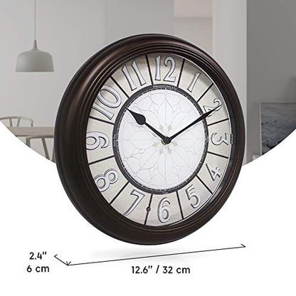 12.6" Illuminated Farmhouse Wall Clock | Silent Battery-Operated Night Light Wall Clock, Smart LED Sensor, Living Room, Kitchen, Bath, Oil-Rubbed Bronze - color: Oil Rubbed Bronze, size: 12.6"
